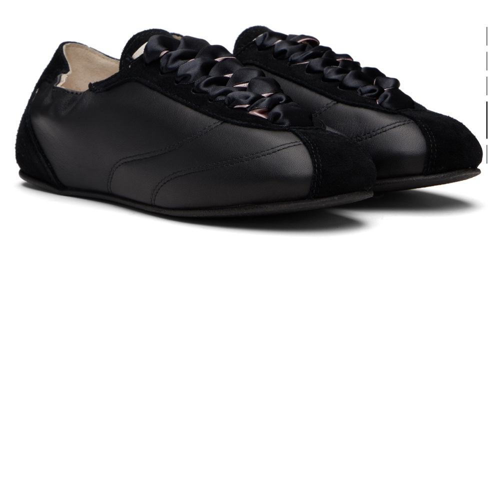 Designer Repetto Womans Black Leather Casual Lace-Up Low Top Flat Sneakers